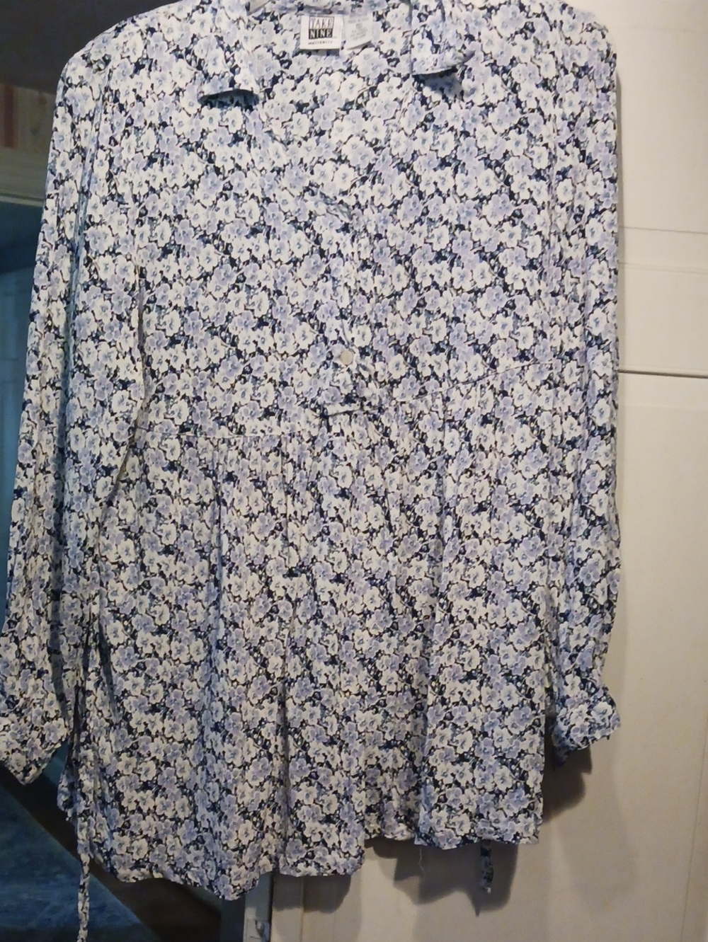 Maternity Light Blue and Navy Floral Button Front Tunic